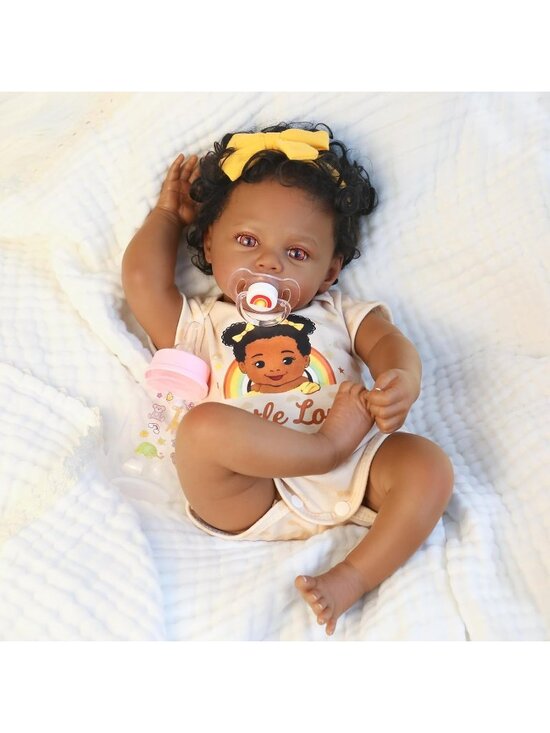Other - 18 Inch Real Life Baby Doll African American with Rooted Curly Hair Cloth Body